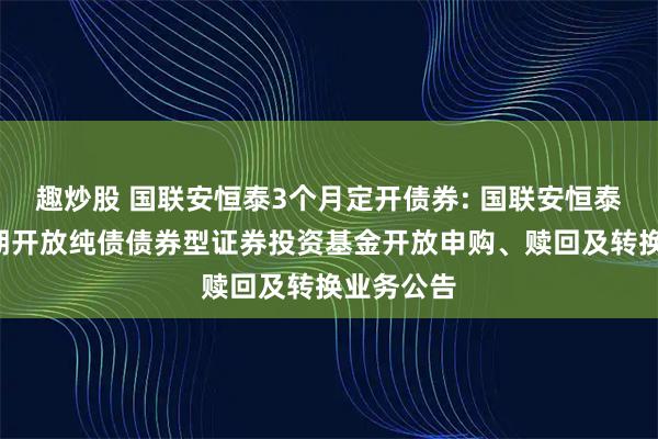 趣炒股 国联安恒泰3个月定开债券: 国联安恒泰3个月定期开放纯债债券型证券投资基金开放申购、赎回及转换业务公告